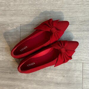 VIVAIA Red Embroidered Azura Bow Ballet Flats, Brand New with Box, Size 5 Womens